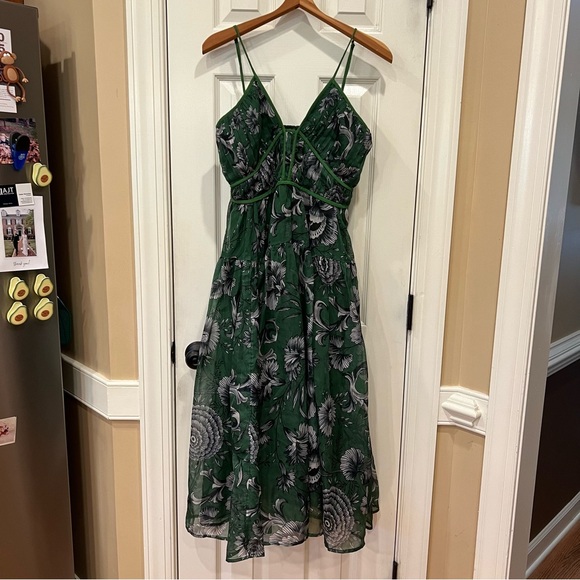 NWOT Anthropologie Penny Dress Size Medium Green Floral Dress Midi - Picture 4 of 10